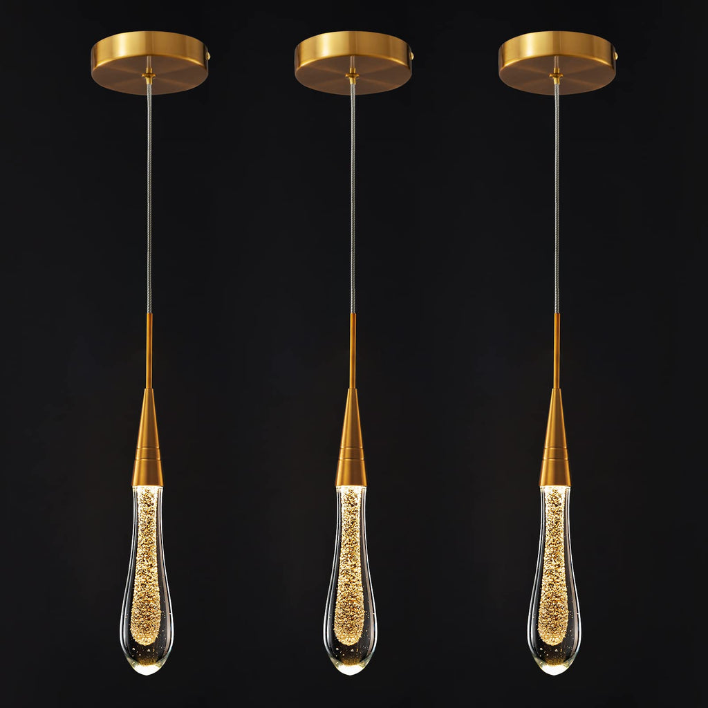 Kitchen Light Fixtures Ceiling Dimmable LED Modern Gold Pendant Light Mini Teardrop Crystal Pendant Light for Kitchen Island Bedroom Hallway Entryway