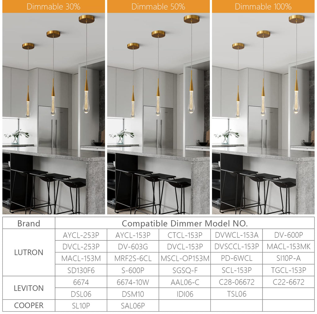 Kitchen Light Fixtures Ceiling Dimmable LED Modern Gold Pendant Light Mini Teardrop Crystal Pendant Light for Kitchen Island Bedroom Hallway Entryway