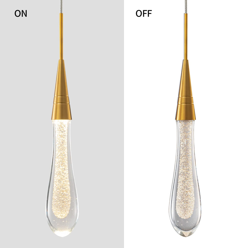 Kitchen Light Fixtures Ceiling Dimmable LED Modern Gold Pendant Light Mini Teardrop Crystal Pendant Light for Kitchen Island Bedroom Hallway Entryway