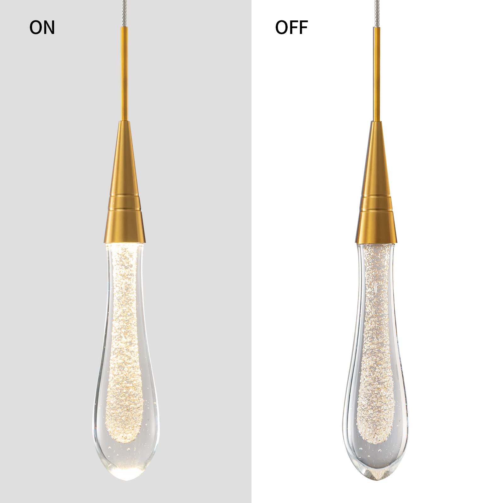 Kitchen Light Fixtures Ceiling Dimmable LED Modern Gold Pendant Light Mini Teardrop Crystal Pendant Light for Kitchen Island Bedroom Hallway Entryway
