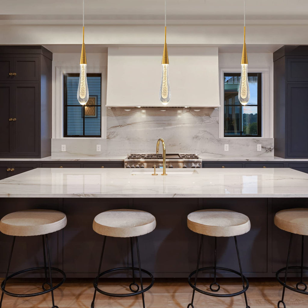Kitchen Light Fixtures Ceiling Dimmable LED Modern Gold Pendant Light Mini Teardrop Crystal Pendant Light for Kitchen Island Bedroom Hallway Entryway