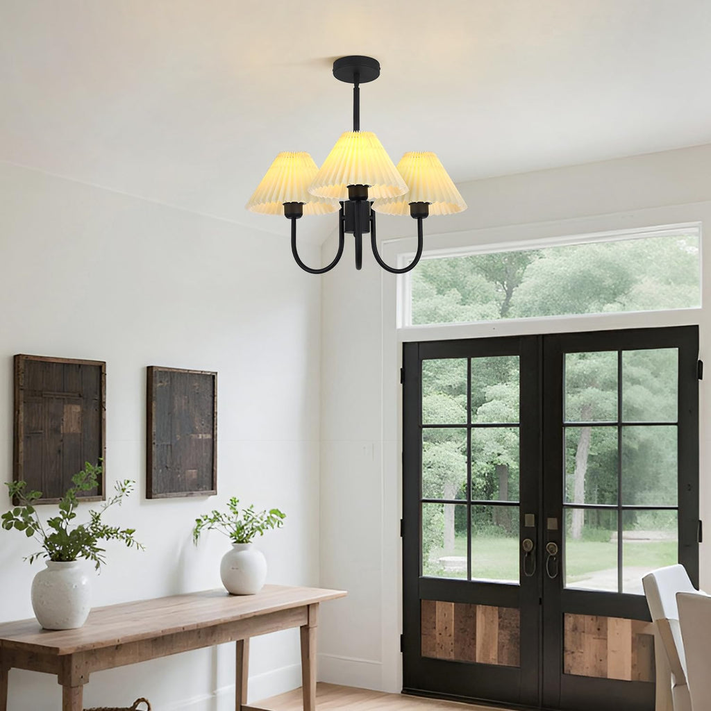 3 Light Chandelier Light Fixture Traditional Pleated Chandelier Small Vintage Entryway Chandelier Mid Century Modern Chandelier Brushed Gold Chandeliers for Dining Room