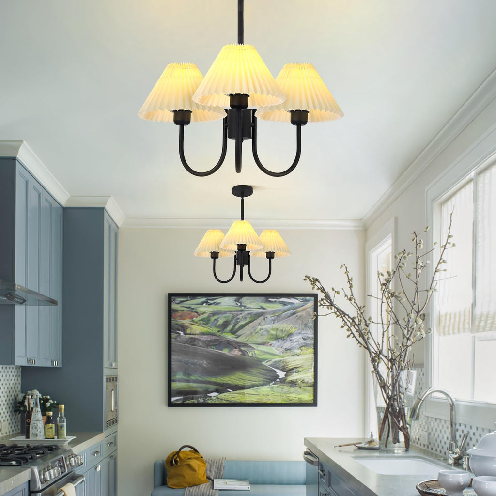 3 Light Chandelier Light Fixture Traditional Pleated Chandelier Small Vintage Entryway Chandelier Mid Century Modern Chandelier Brushed Gold Chandeliers for Dining Room