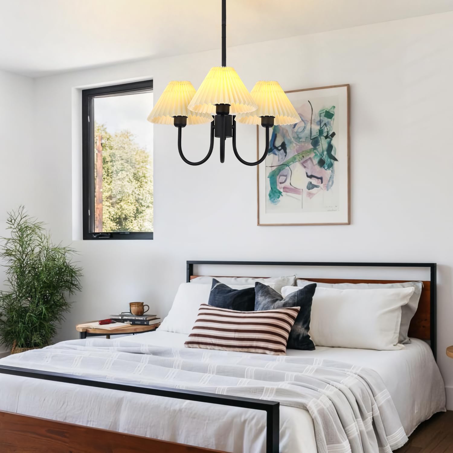 3 Light Chandelier Light Fixture Traditional Pleated Chandelier Small Vintage Entryway Chandelier Mid Century Modern Chandelier Brushed Gold Chandeliers for Dining Room