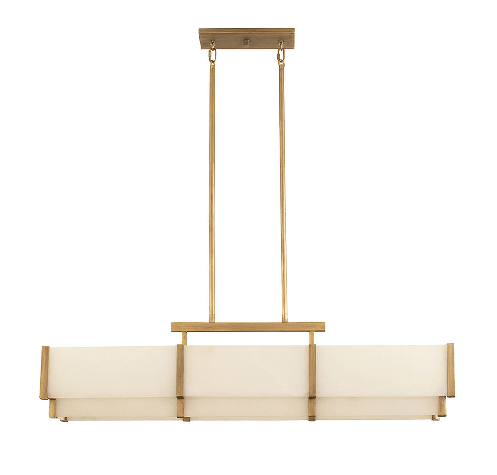 Mid-Century Modern Alabaster Linear Chandelier, 5-Light 300 Total Watts, 11" H x 44" L, Distressed Gold