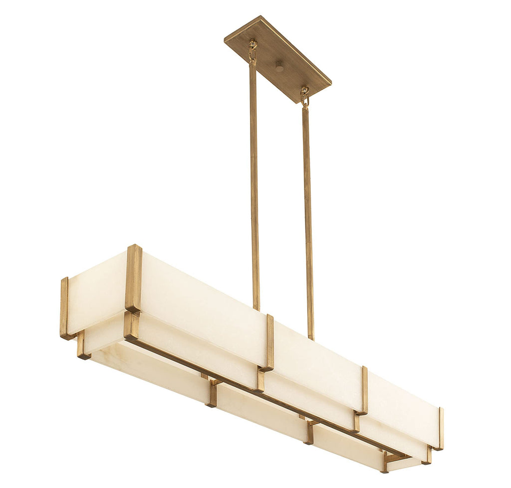 Mid-Century Modern Alabaster Linear Chandelier, 5-Light 300 Total Watts, 11" H x 44" L, Distressed Gold