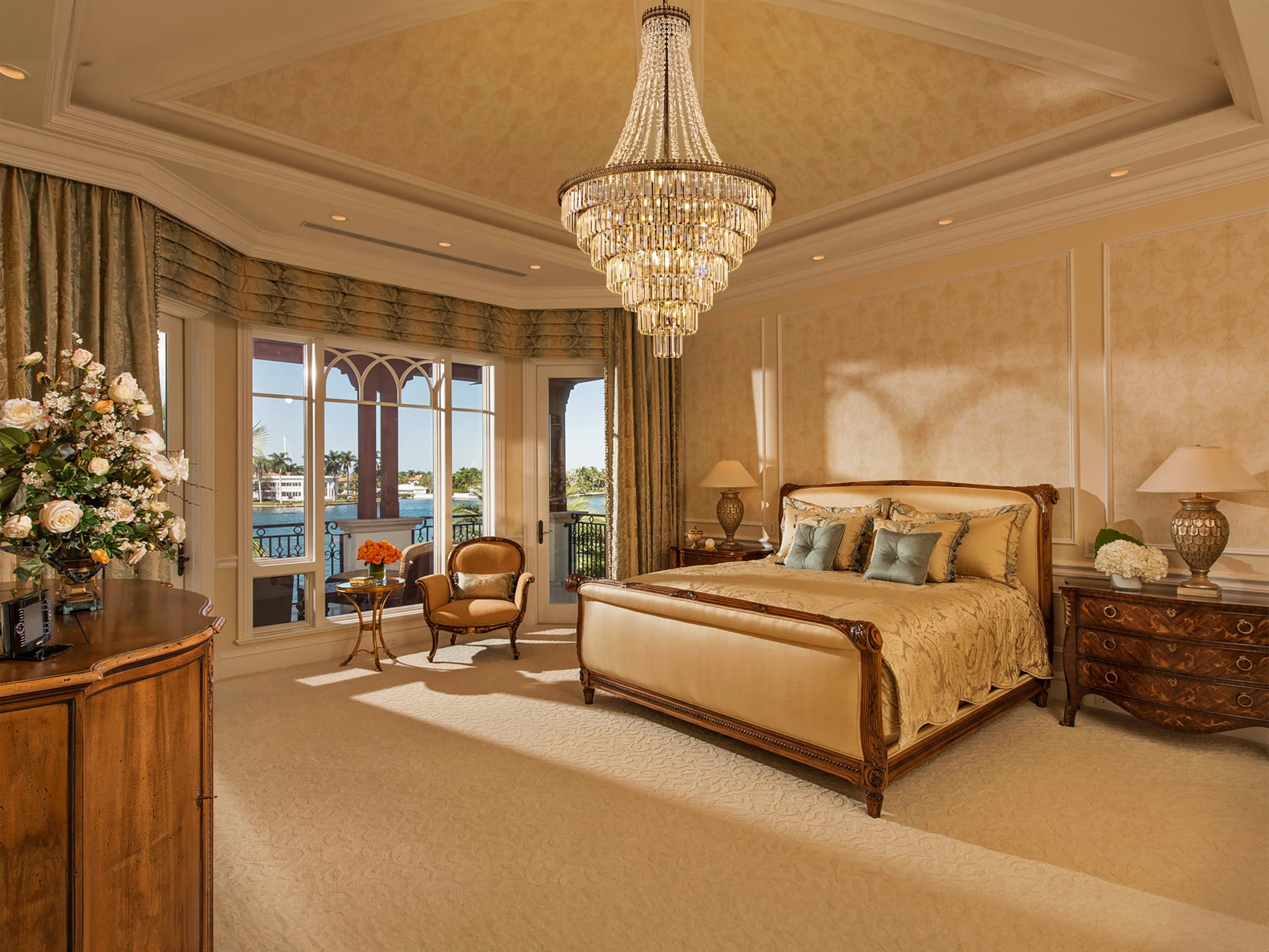 French Empire Crystal Chandelier Modern Farmhouse Chandelier Ceiling Light for Foyer Entryway High Ceiling, Vintage Antique Bronze Chandelier Light Fixture for Dining Living Room 34" W x 58" H