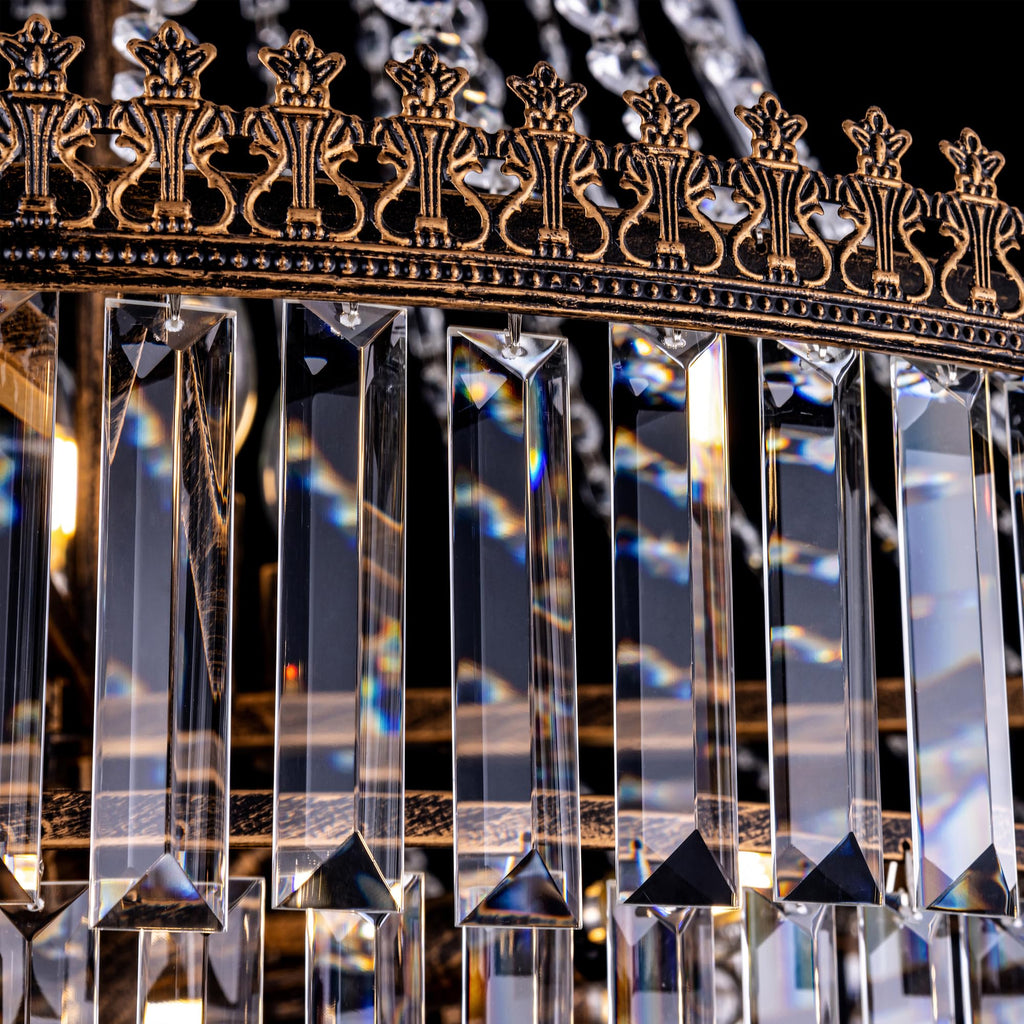 French Empire Crystal Chandelier Modern Farmhouse Chandelier Ceiling Light for Foyer Entryway High Ceiling, Vintage Antique Bronze Chandelier Light Fixture for Dining Living Room 34" W x 58" H