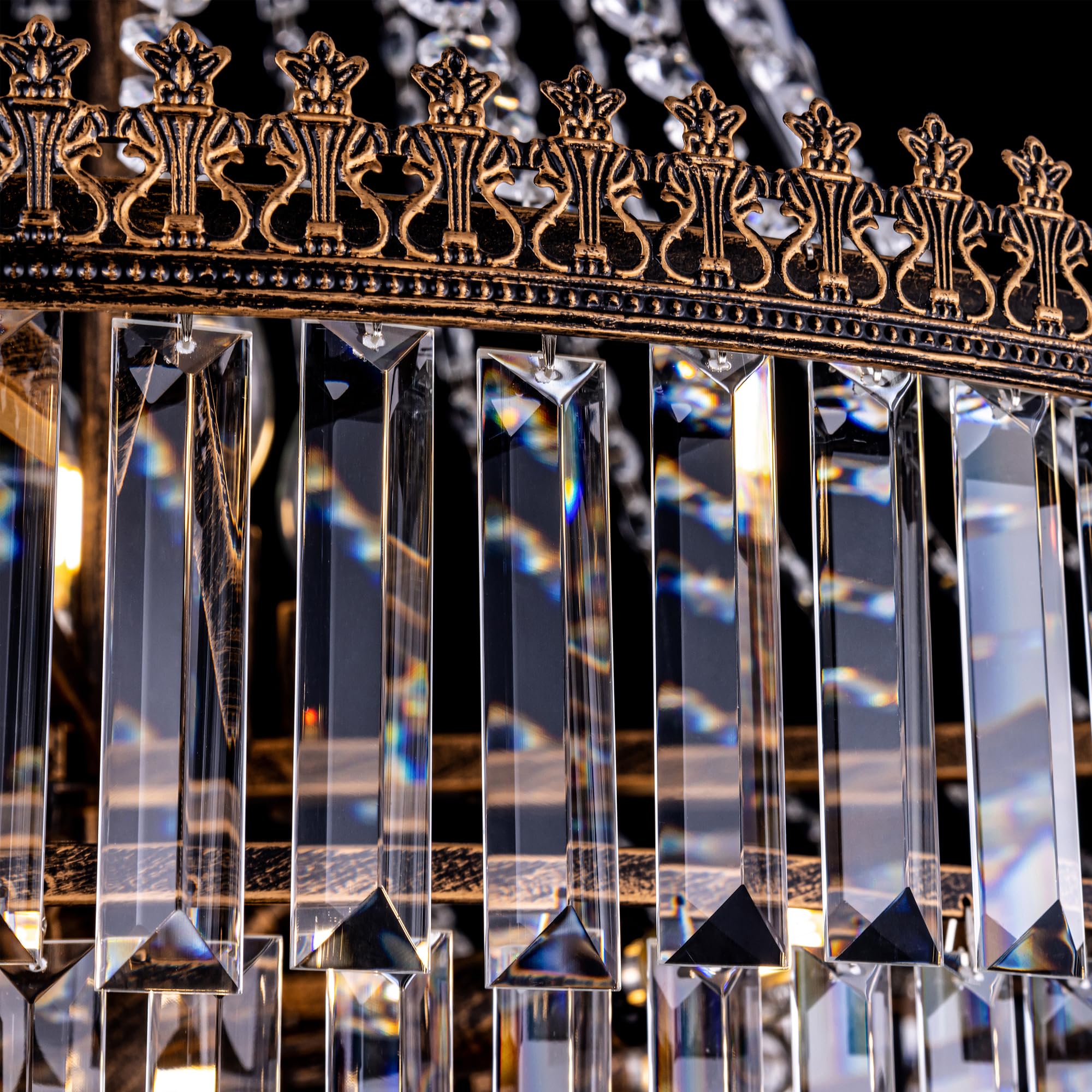 French Empire Crystal Chandelier Modern Farmhouse Chandelier Ceiling Light for Foyer Entryway High Ceiling, Vintage Antique Bronze Chandelier Light Fixture for Dining Living Room 34" W x 58" H