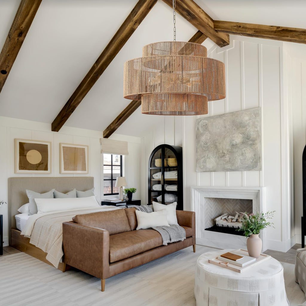 30.7in Large Rattan Chandeliers, 3-Tier Woven Boho Pendant Lights, Hemp Rope Hanging Ceiling Light, Wicker Lighting Fixture for Living Room, Dining Room, Bedroom, Kitchen Island