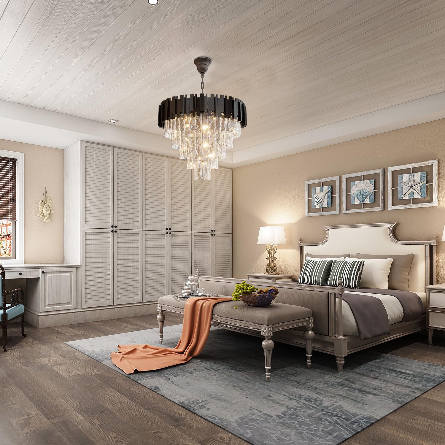 Luxury Crystal Chandelier 11-Tier 32" Modern Black Pendant Light Grand K9 Crystal Ceiling Fixture for High Ceiling Foyer Staircase Entryway Living Room