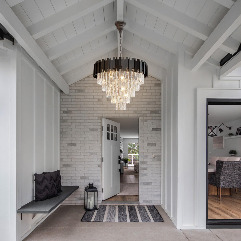 Luxury Crystal Chandelier 11-Tier 32" Modern Black Pendant Light Grand K9 Crystal Ceiling Fixture for High Ceiling Foyer Staircase Entryway Living Room