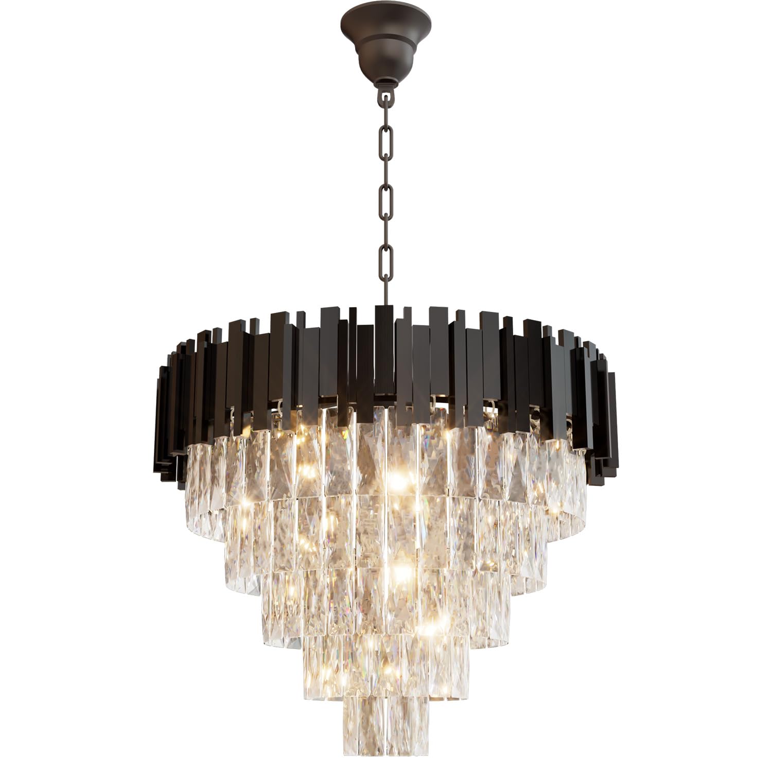Luxury Crystal Chandelier 11-Tier 32" Modern Black Pendant Light Grand K9 Crystal Ceiling Fixture for High Ceiling Foyer Staircase Entryway Living Room