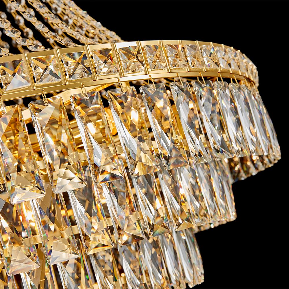26-Light Large High Ceiling Chandelier, Gold Modern Crystal Chandeliers Luxury Foyer Entrance Chandeliers for Staircase Villa Lobby Hallway Entryway, K9 Crystal Raindrop Light Fixture H63” x W31”