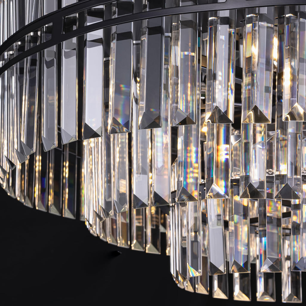 Black Crystal Chandelier 6-Light Modern Round Chandelier, 3 Tiers Crystal Large Ceiling Light Fixture for Dining Living Room, Bedroom, Bathroom, Kitchen, Entryway, 26"