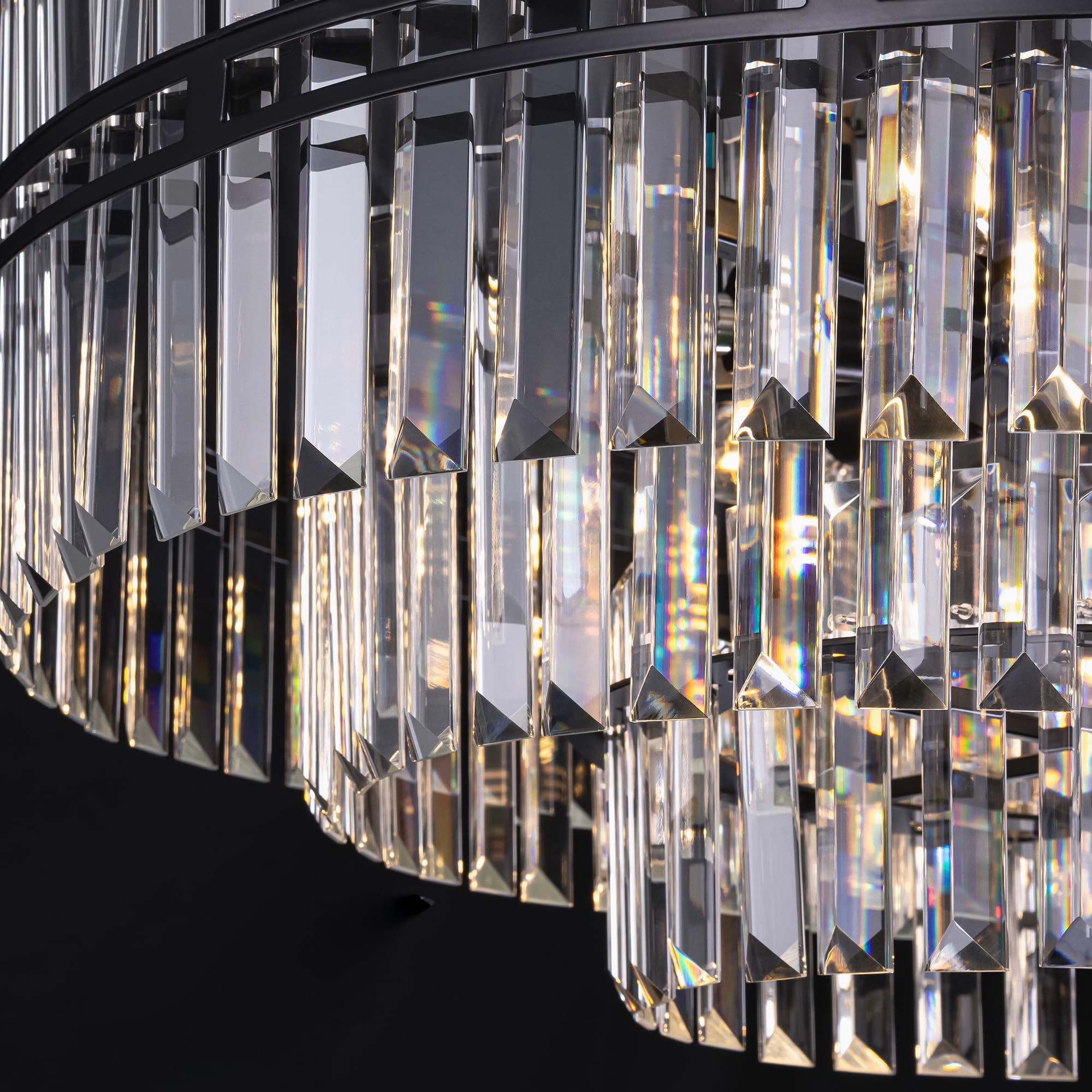 Black Crystal Chandelier 6-Light Modern Round Chandelier, 3 Tiers Crystal Large Ceiling Light Fixture for Dining Living Room, Bedroom, Bathroom, Kitchen, Entryway, 26"