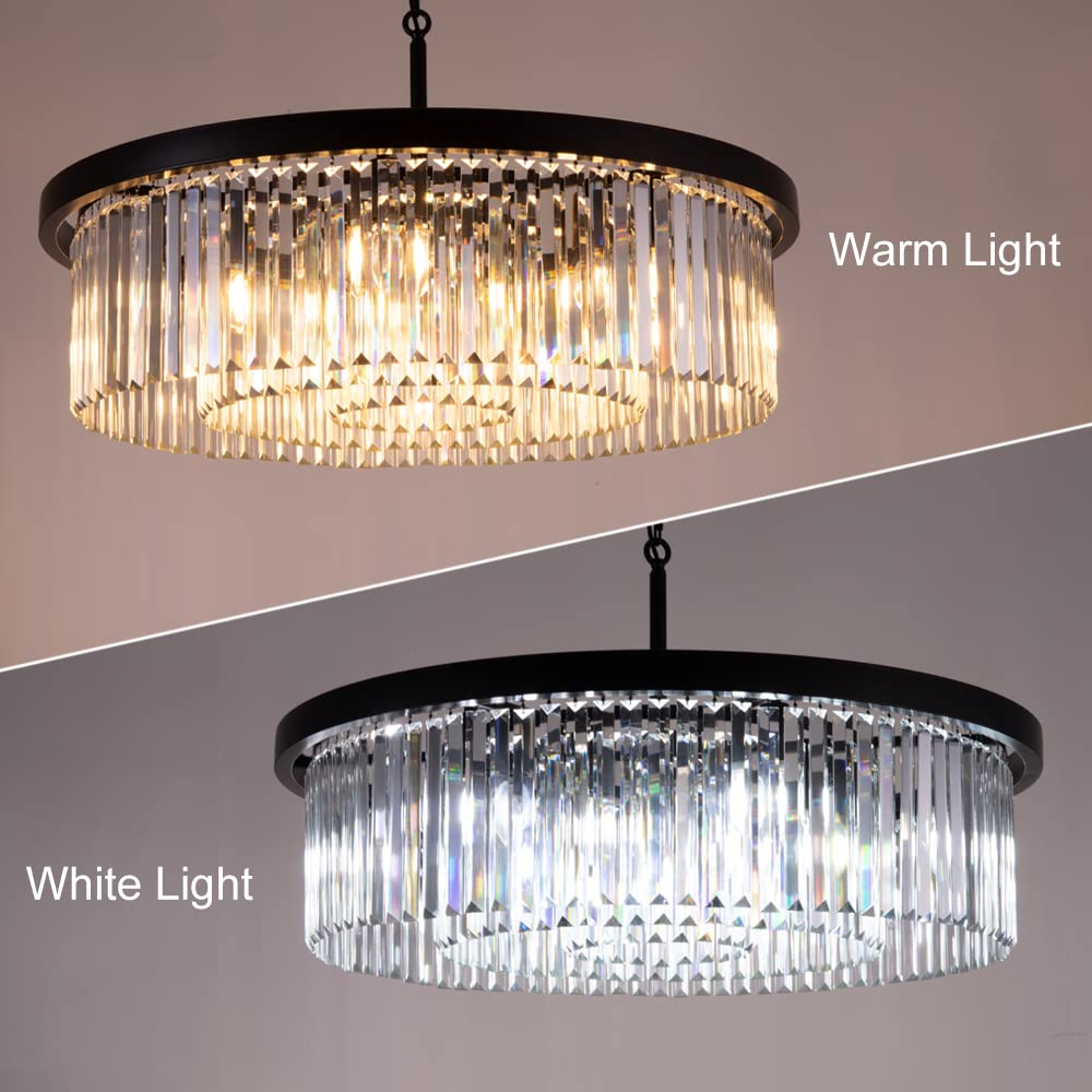 Crystal Chandeliers for Dining Room,9 Lights Modern Black Crystal Pendant Light,Farmhouse Chandelier for Bedroom,Ceiling Lighting Fixture for Kitchen Island,Living Room,Hallway,W-33.46”