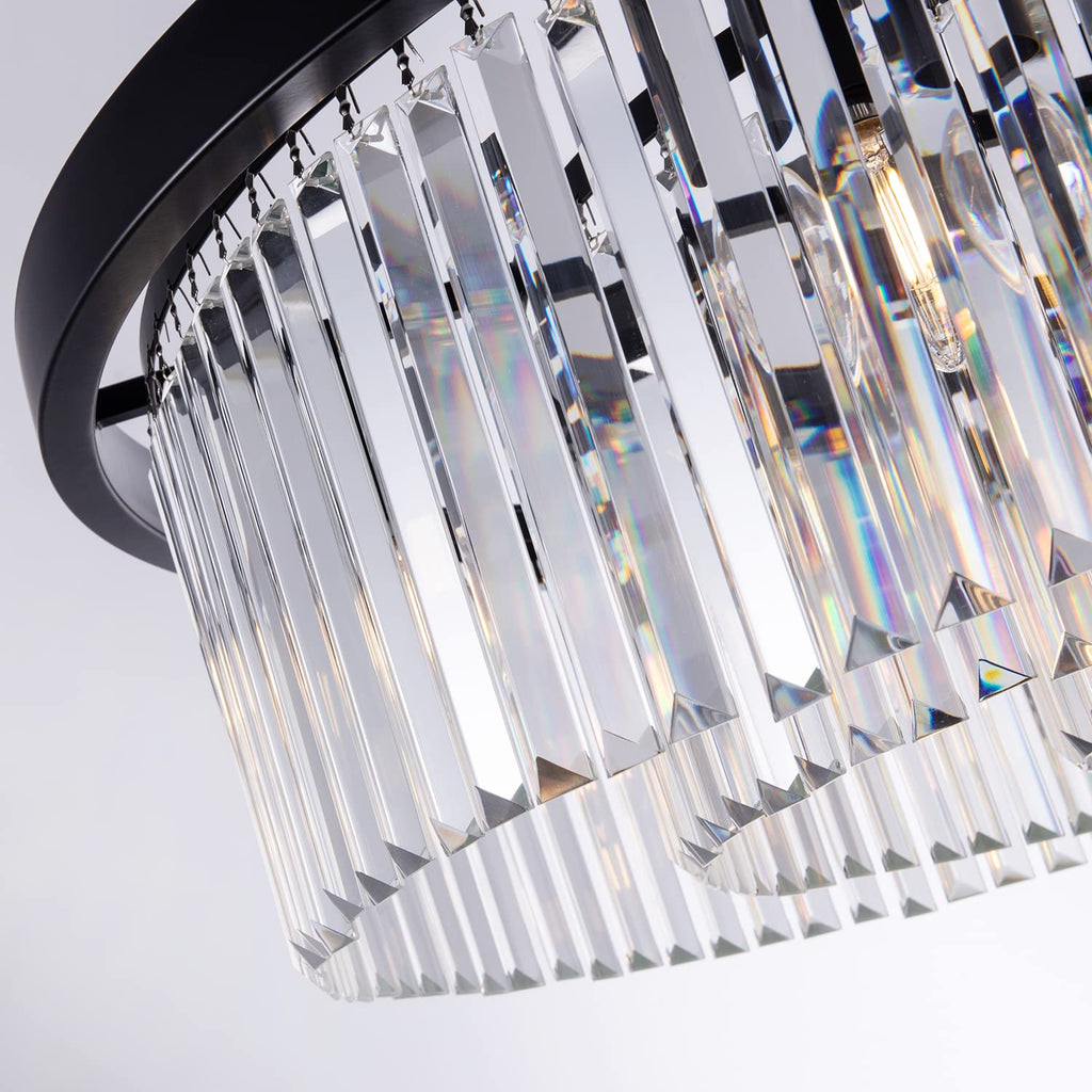 Crystal Chandeliers for Dining Room,9 Lights Modern Black Crystal Pendant Light,Farmhouse Chandelier for Bedroom,Ceiling Lighting Fixture for Kitchen Island,Living Room,Hallway,W-33.46”