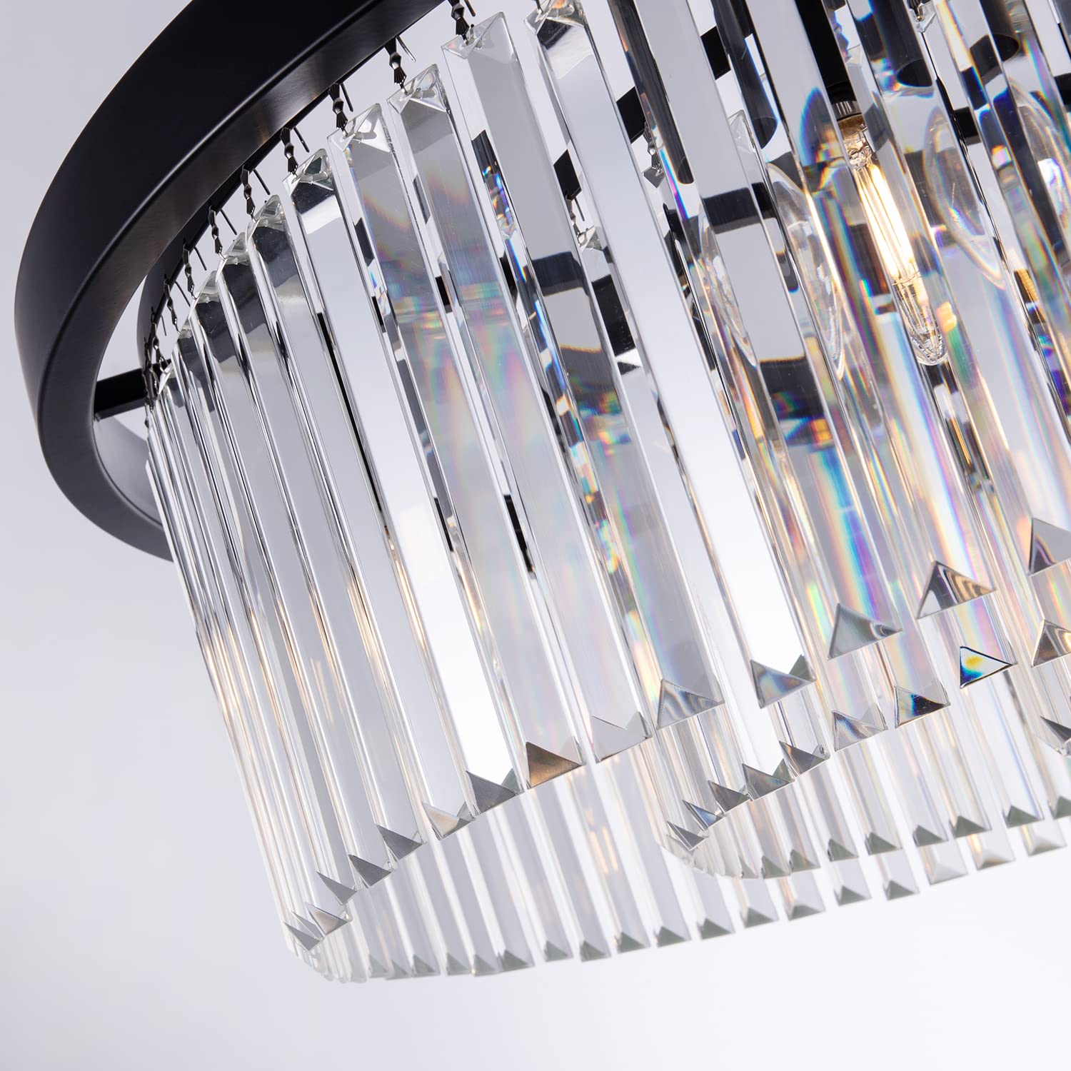 Crystal Chandeliers for Dining Room,9 Lights Modern Black Crystal Pendant Light,Farmhouse Chandelier for Bedroom,Ceiling Lighting Fixture for Kitchen Island,Living Room,Hallway,W-33.46”